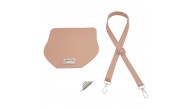 Çanta Aksesuar Suni Deri 21x19 cm Kapaklı ve Ayarlı Saplı Çanta Seti Pudra Renk Gümüş Metalli