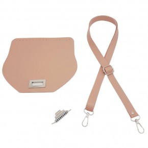 Çanta Aksesuar Suni Deri 21x19 cm Kapaklı ve Ayarlı Saplı Çanta Seti Pudra Renk Gümüş Metalli