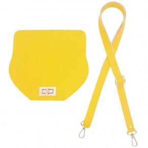 Çanta Aksesuar Suni Deri 21x19 cm Kapaklı ve Ayarlı Saplı Çanta Seti Sarı Renk Gümüş Metalli