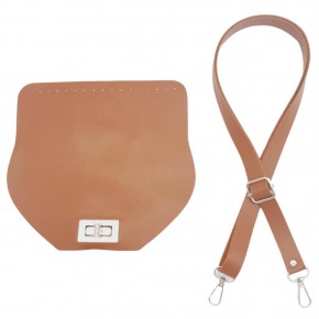 Çanta Aksesuar Suni Deri 21x19 cm Kapaklı ve Ayarlı Saplı Çanta Seti Taba Renk Gümüş Metalli