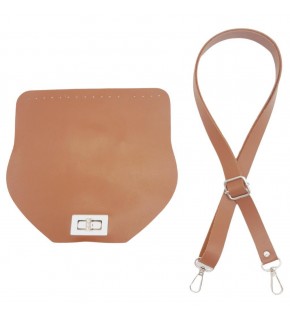 Çanta Aksesuar Suni Deri 21x19 cm Kapaklı ve Ayarlı Saplı Çanta Seti Taba Renk Gümüş Metalli