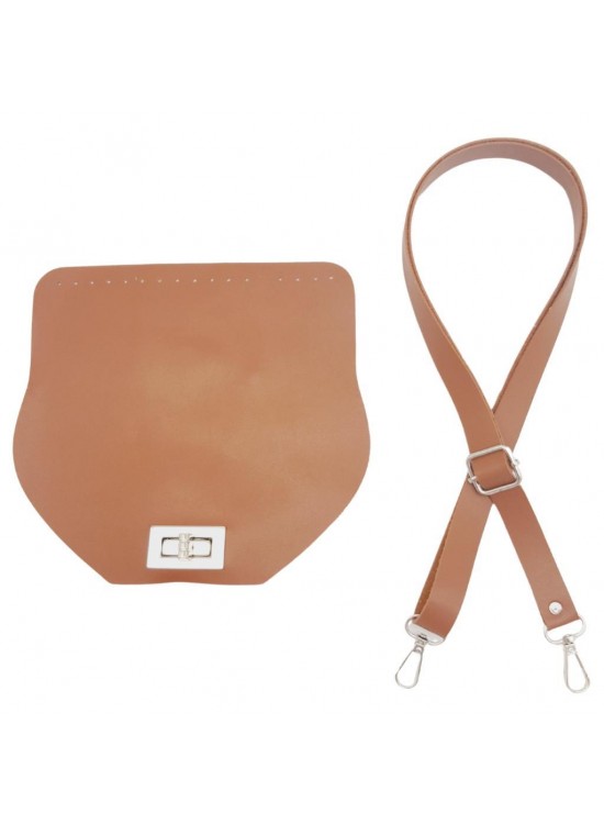 Çanta Aksesuar Suni Deri 21x19 cm Kapaklı ve Ayarlı Saplı Çanta Seti Taba Renk Gümüş Metalli