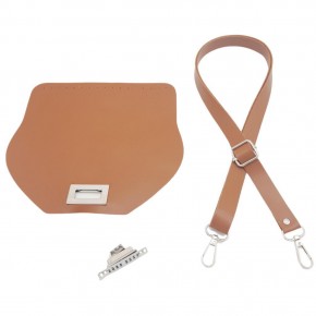 Çanta Aksesuar Suni Deri 21x19 cm Kapaklı ve Ayarlı Saplı Çanta Seti Taba Renk Gümüş Metalli