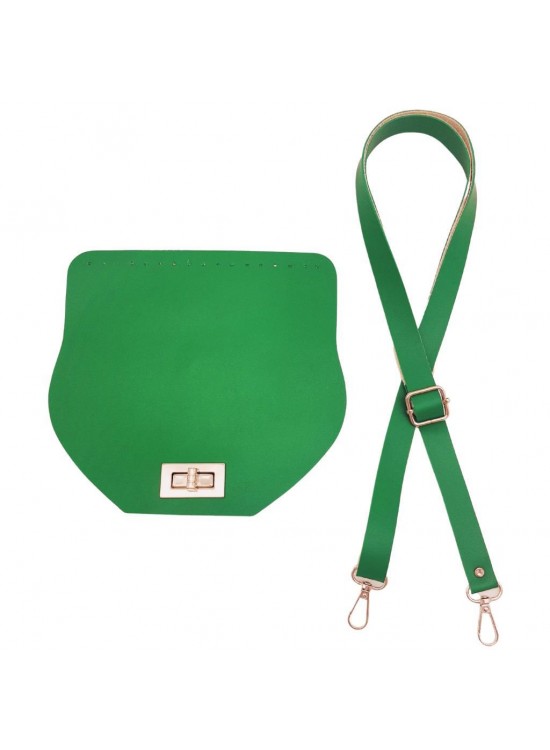 Çanta Aksesuar Suni Deri 21x19 cm Kapaklı ve Ayarlı Saplı Çanta Seti Yeşil Renk Gümüş Metalli