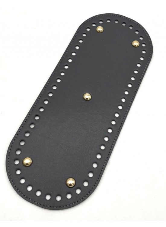 Çanta Aksesuar Suni Deri 30x12 cm Oval Çanta Tabanı Koyu Gri Renk Light Gold Aparatlı