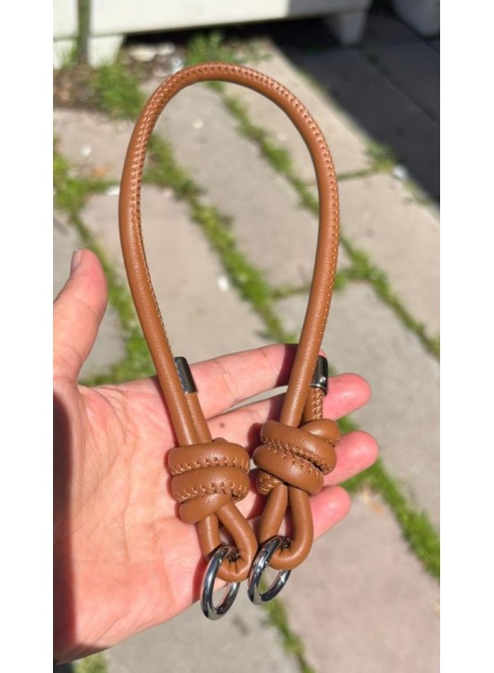 Çanta Aksesuar Suni Deri 45 Cm Düğüm Model Çanta Sapı Taba Gümüş Metal