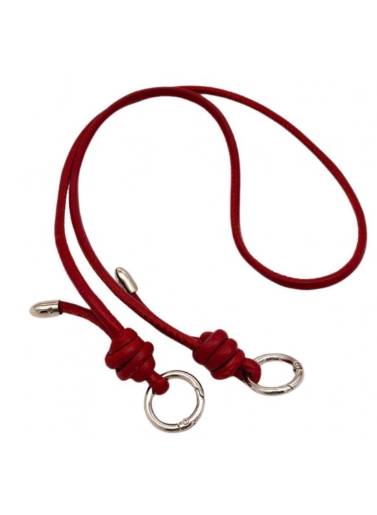 Çanta Aksesuar Suni Deri 5 mm Düğüm Model Tek Çanta Sapı 85 Cm (Kırmızı Renk Gümüş Metal)