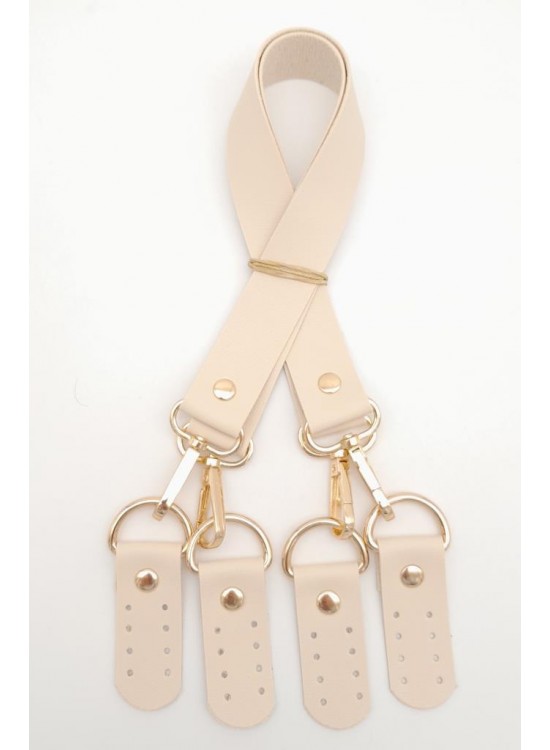 Çanta Aksesuar Suni Deri 55 Cm Misu Model Çift Sap Krem Renk Light Gold Metal