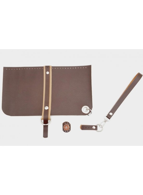 Çanta Aksesuar Suni Deri Abiye Cluch Çanta Seti Kahverengi Gümüş Metalli