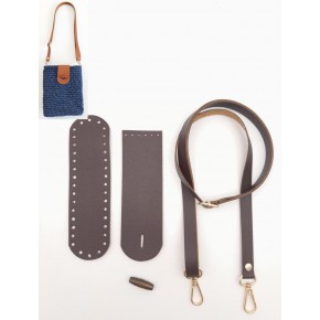 Çanta Aksesuar Suni Deri Ahşap Düğmeli Mini Bag Cep Telefonu Seti Kahverengi Light Gold Metalli