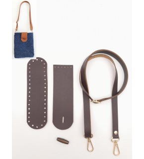 Çanta Aksesuar Suni Deri Ahşap Düğmeli Mini Bag Cep Telefonu Seti Kahverengi Light Gold Metalli