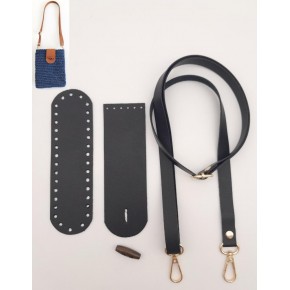 Çanta Aksesuar Suni Deri Ahşap Düğmeli Mini Bag Cep Telefonu Seti Siyah Renk Light Gold Metalli