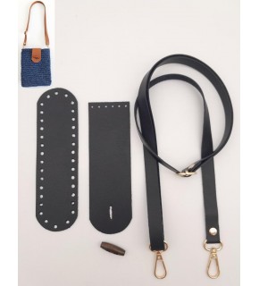 Çanta Aksesuar Suni Deri Ahşap Düğmeli Mini Bag Cep Telefonu Seti Siyah Renk Light Gold Metalli