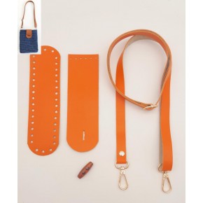 Çanta Aksesuar Suni Deri Ahşap Düğmeli Mini Bag Cep Telefonu Seti Turuncu Renk Light Gold Metalli