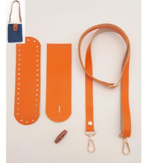 Çanta Aksesuar Suni Deri Ahşap Düğmeli Mini Bag Cep Telefonu Seti Turuncu Renk Light Gold Metalli