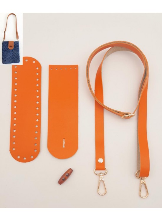 Çanta Aksesuar Suni Deri Ahşap Düğmeli Mini Bag Cep Telefonu Seti Turuncu Renk Light Gold Metalli