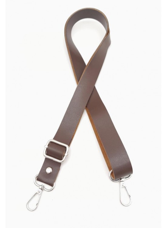 Çanta Aksesuar Suni Deri Ayarlı Çanta Sapı 120X2.4 Cm Kahverengi Gümüş Metal