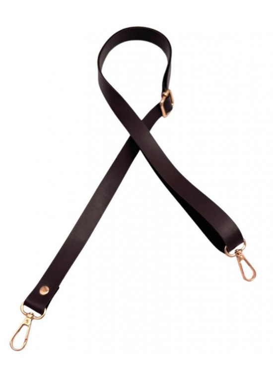 Çanta Aksesuar Suni Deri Ayarlı Çanta Sapı 120x2 cm Koyu Kahve Renk Light Gold Metalli