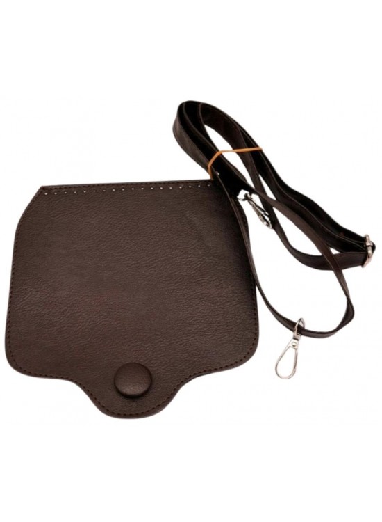 Çanta Aksesuar Suni Deri  Büyük Button Model Koyu Kahve Renk Çanta Deri Seti Gümüş Metal