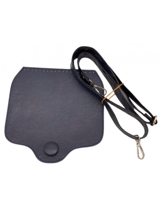 Çanta Aksesuar Suni Deri  Büyük Button Model Lacivert Renk Çanta Deri Seti Gümüş Metal