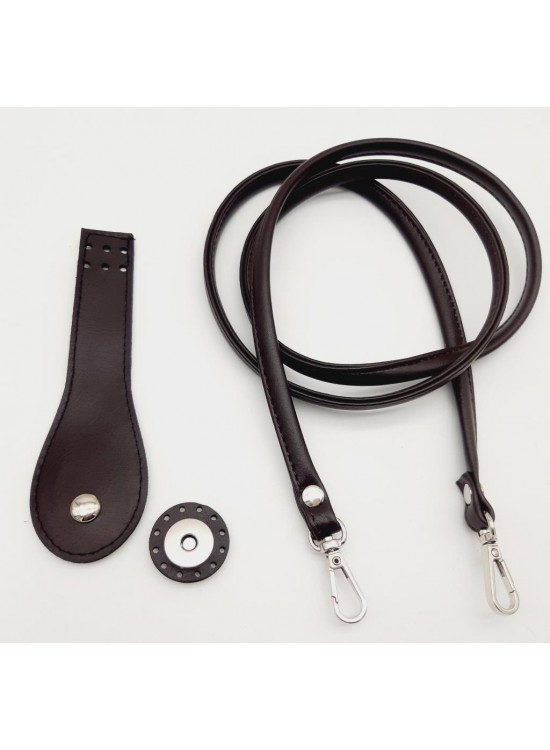 Çanta Aksesuar Suni Deri Cep Telefonu Seti Dikişli Kahverengi Gümüş Metalli