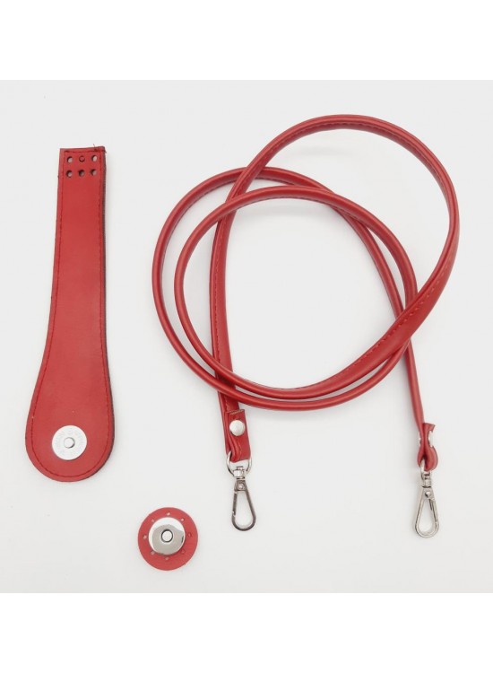 Çanta Aksesuar Suni Deri Cep Telefonu Seti Dikişli Kırmızı Renk Gümüş Metalli