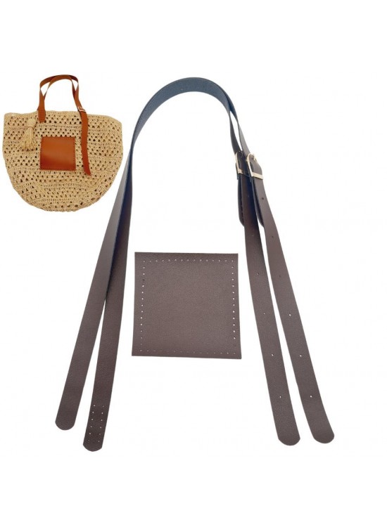 Çanta Aksesuar Suni Deri Cepli Ayarlanabilir Çift Saplı Çanta Seti Koyu Kahverengi Light Gold Metalli