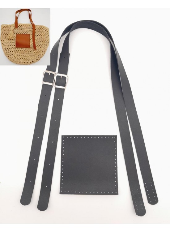 Çanta Aksesuar Suni Deri Cepli Ayarlanabilir Çift Saplı Çanta Seti Siyah Gümüş Metalli