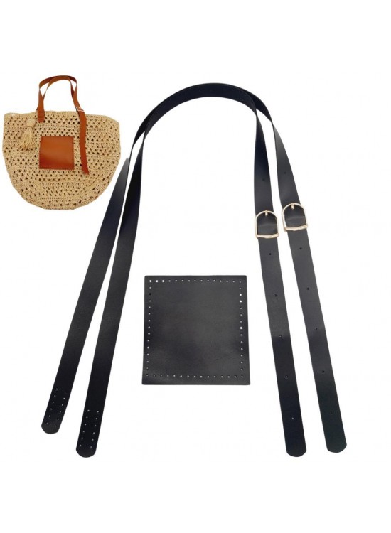 Çanta Aksesuar Suni Deri Cepli Ayarlanabilir Çift Saplı Çanta Seti Siyah Light Gold Metalli
