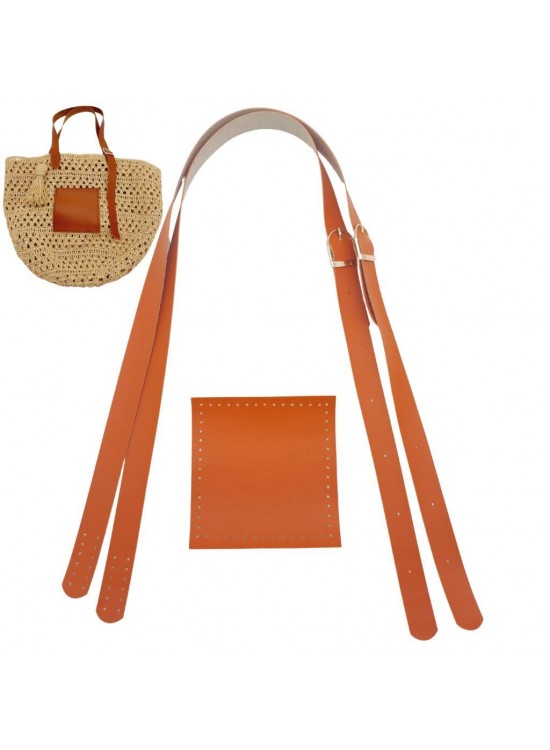 Çanta Aksesuar Suni Deri Cepli Ayarlanabilir Çift Saplı Çanta Seti Turuncu Light Gold Metalli