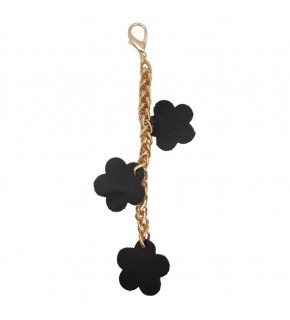 Çanta Aksesuar Suni Deri Çiçek Süs Püskül Sarkaç Süs Siyah Renk Light Gold Zincirli