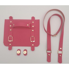 Çanta Aksesuar Suni Deri Çift Tokalı Ayarlı Saplı Fuşya Renk Çanta Deri Seti Light Gold Metalli