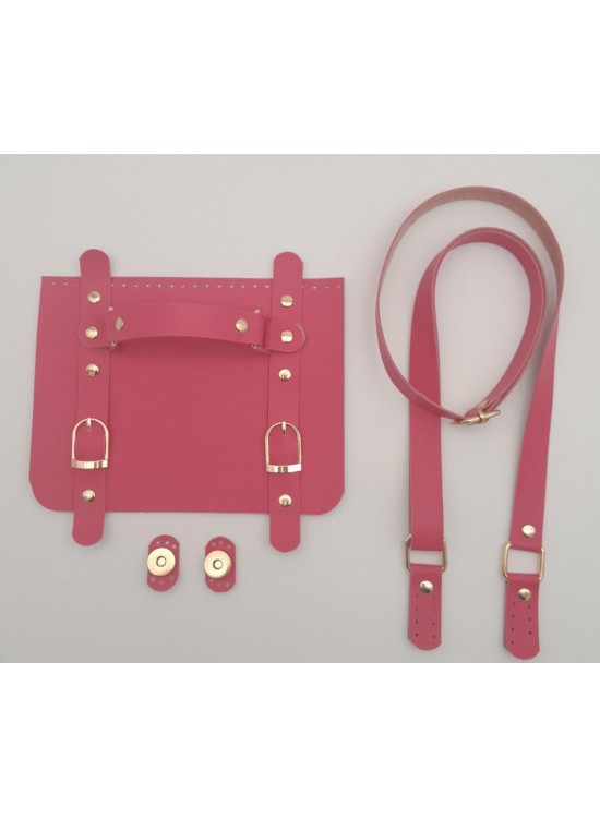 Çanta Aksesuar Suni Deri Çift Tokalı Ayarlı Saplı Fuşya Renk Çanta Deri Seti Light Gold Metalli Çanta Aksesuar Suni Deri Çift Tokalı Ayarlı Saplı Fuşya Renk Çanta Deri Seti Light Gold Metalli