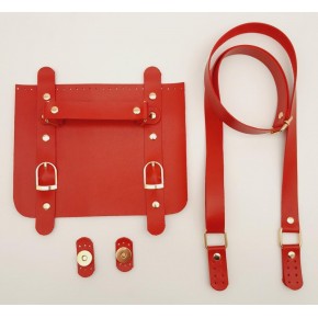 Çanta Aksesuar Suni Deri Çift Tokalı Ayarlı Saplı Kırmızı Renk Çanta Deri Seti Light Gold Metalli