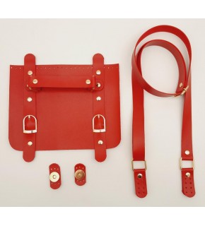 Çanta Aksesuar Suni Deri Çift Tokalı Ayarlı Saplı Kırmızı Renk Çanta Deri Seti Light Gold Metalli