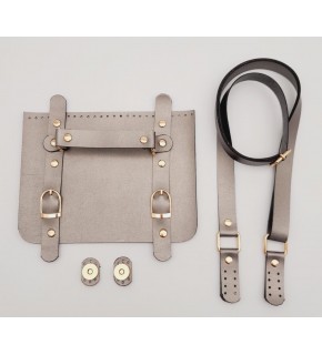 Çanta Aksesuar Suni Deri Çift Tokalı Ayarlı Saplı Parlak Gri Renk Çanta Deri Seti Light Gold Metalli