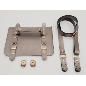 Çanta Aksesuar Suni Deri Çift Tokalı Ayarlı Saplı Parlak Gri Renk Çanta Deri Seti Light Gold Metalli