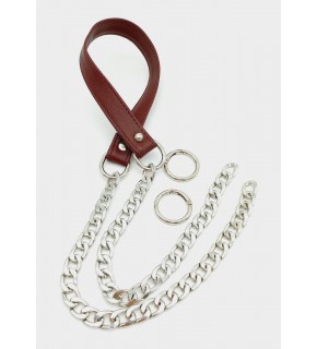 Çanta Aksesuar Suni Deri Dikişli Gümüş Zincirli Bordo Renk Çanta Sapı