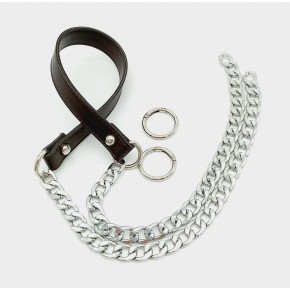 Çanta Aksesuar Suni Deri Dikişli Gümüş Zincirli Kahverengi Çanta Sapı