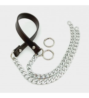 Çanta Aksesuar Suni Deri Dikişli Gümüş Zincirli Kahverengi Çanta Sapı