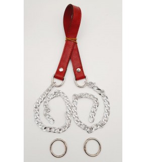 Çanta Aksesuar Suni Deri Dikişli Gümüş Zincirli Kırmızı Renk Çanta Sapı