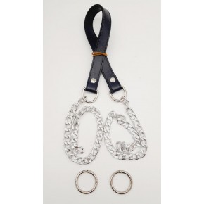 Çanta Aksesuar Suni Deri Dikişli Gümüş Zincirli Lacivert Renk Çanta Sapı