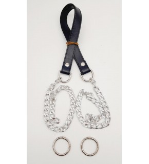 Çanta Aksesuar Suni Deri Dikişli Gümüş Zincirli Lacivert Renk Çanta Sapı