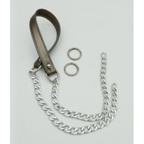 Çanta Aksesuar Suni Deri Dikişli Gümüş Zincirli Parlak Gri Renk Çanta Sapı