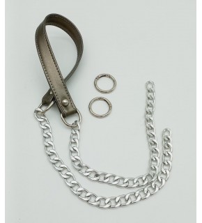 Çanta Aksesuar Suni Deri Dikişli Gümüş Zincirli Parlak Gri Renk Çanta Sapı