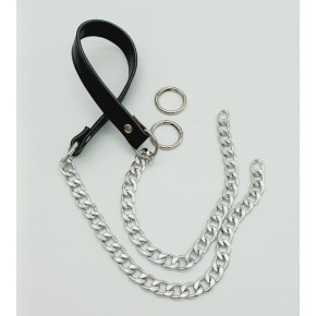 Çanta Aksesuar Suni Deri Dikişli Gümüş Zincirli Siyah Renk Çanta Sapı