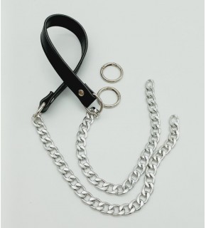 Çanta Aksesuar Suni Deri Dikişli Gümüş Zincirli Siyah Renk Çanta Sapı