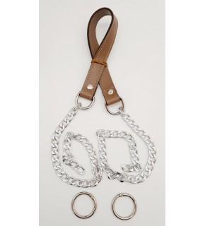 Çanta Aksesuar Suni Deri Dikişli Gümüş Zincirli Vizon Renk Çanta Sapı