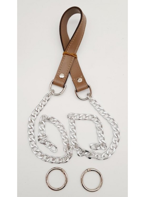 Çanta Aksesuar Suni Deri Dikişli Gümüş Zincirli Vizon Renk Çanta Sapı