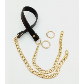 Çanta Aksesuar Suni Deri Dikişli Kahverengi Light Gold Zincirli Çanta Sapı